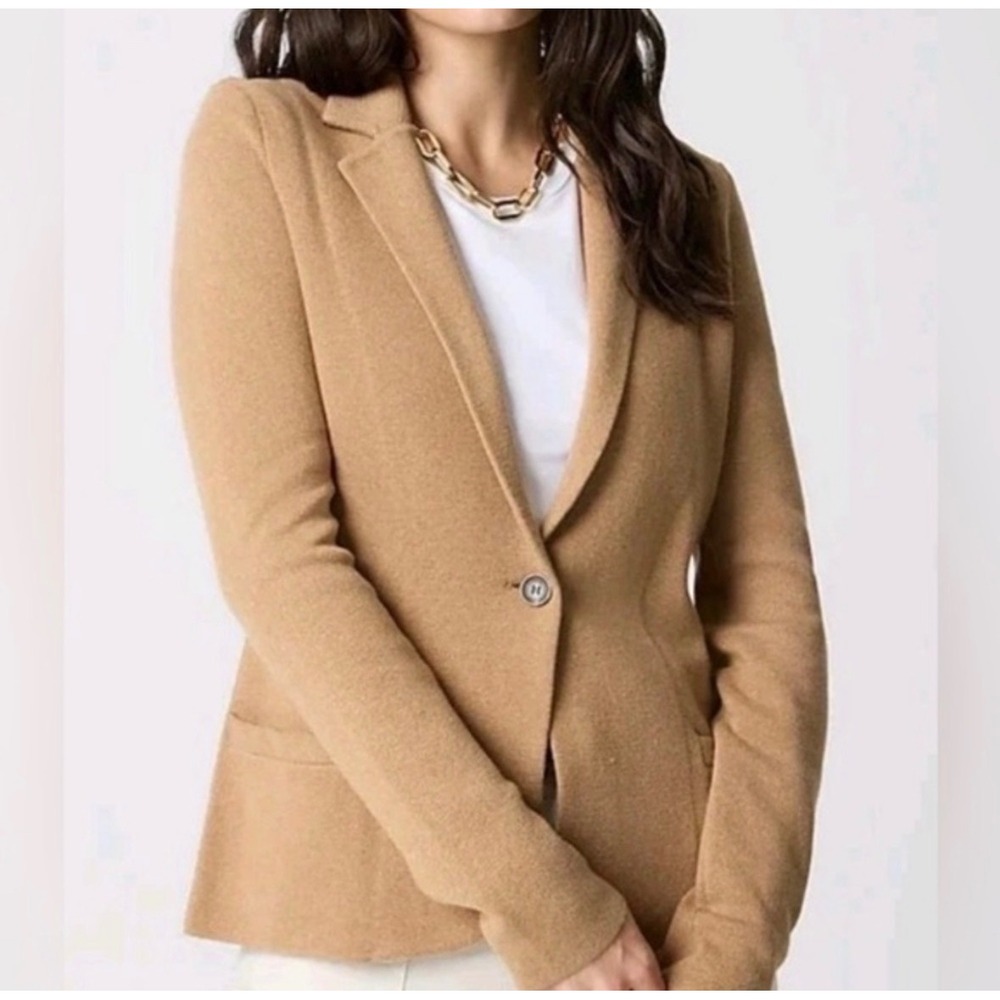 Crew Camel Brown Knit Blazer XS 100% Cotton Preppy Cardigan Jacket Fall